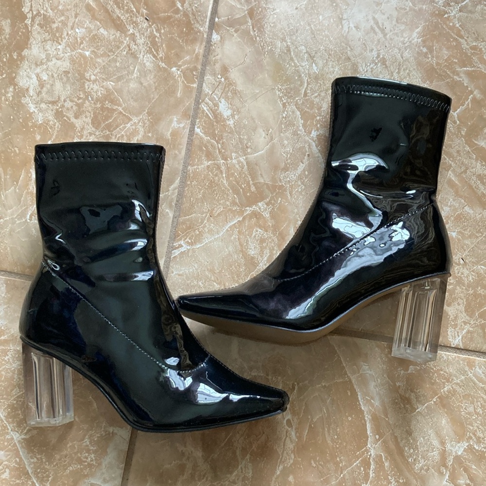 Black PVC Clear Heel Boots